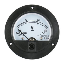 Baomain DC 30V Voltímetro redondo medidor de voltaje 65C5 calibre panel analógico clase 2.5 CE