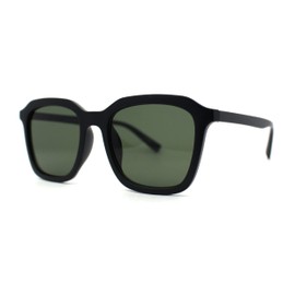 Mod Thin Plastic Hipster Rectangle Minimal Sunglasses Matte Black Green