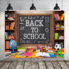 Welcome Back to School Backdrop 10x8ft First Day of School Party Banner Decorations Bookshelf Brick Wall Photography Background for Classroom Children School Photo Props