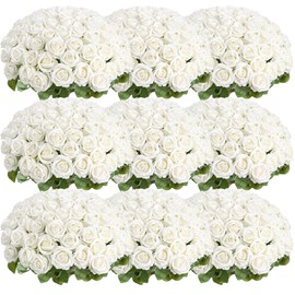 Auihiay 154pcs Roses Artificial Flower - Realistic White Fake Roses for Wedding Centerpieces, Table Decor, Valentine's Day, Mother's Day, and Home Party Decorations