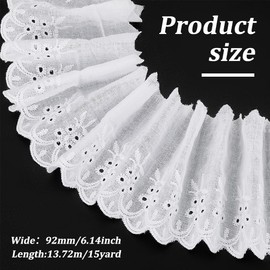 FINGERINSPIRE 15Yard Cotton Lace Ribbon 3-5/8inch Wide White Cotton Eyelet Lace Sewing Trim Wave Shape Cotton Lace Trim for Sewing Floral Embroidered Lace for DIY Wedding Bridal Clothes Decoration