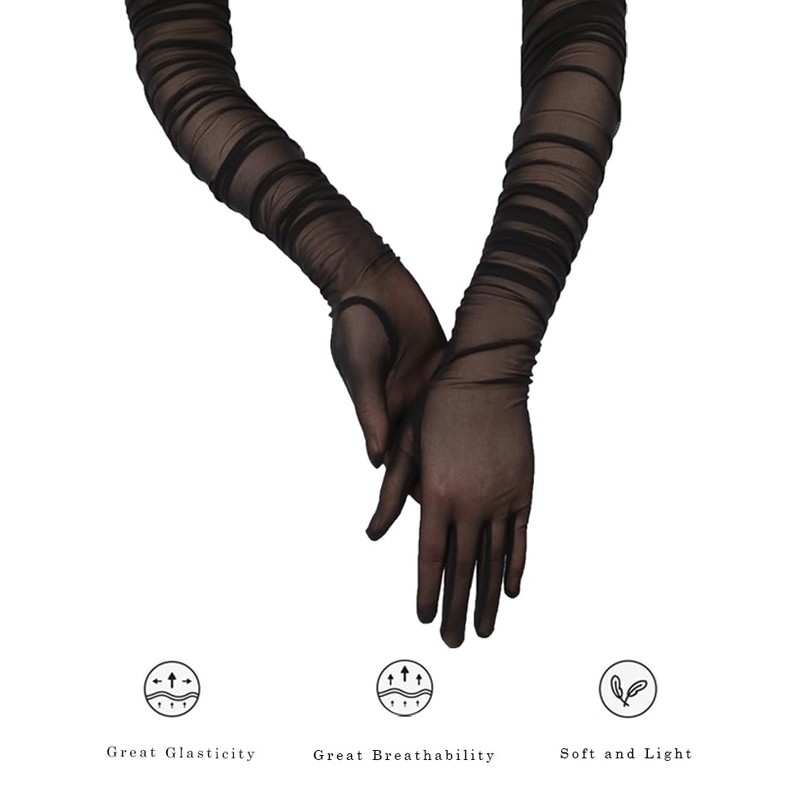 QRBTSCL Women's Stretchy Super Long Tulle Gloves Ruched Opera Mush