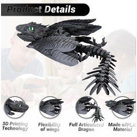 Makoike 3D Printed Dragon with Wings Feathered Wyvern Dragon Fidget Articulated Animals 3D Printed Toys Desktop Pet (Black)