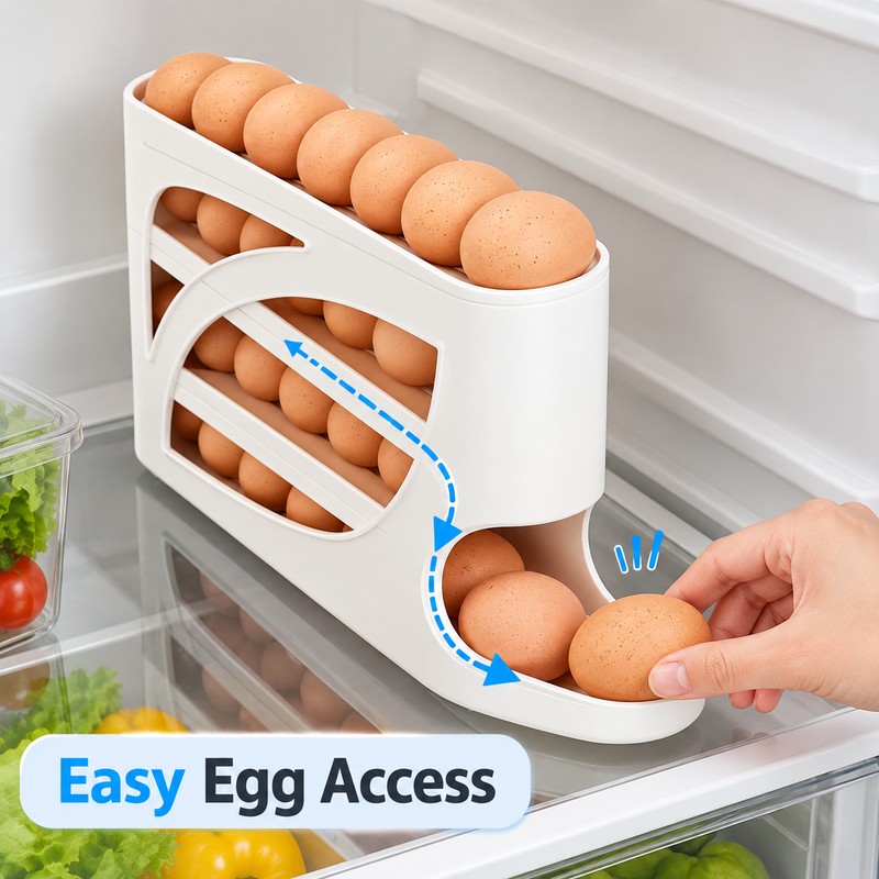 4-Tier Rolling Egg Holder for Refrigerator – Space-Saving 28–30 Egg