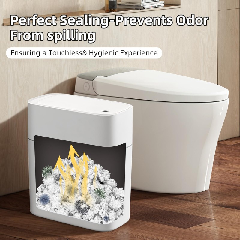 JUDRDO 3.5 Gal Slim Touchless Bathroom Trash Can, Automatic Diaper