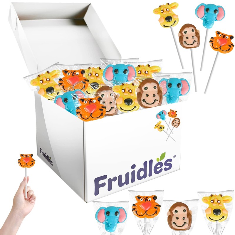 Fruidles Zoo Animal Lollipops Suckers, Fat-Free, Individually Wrapped with Sticks