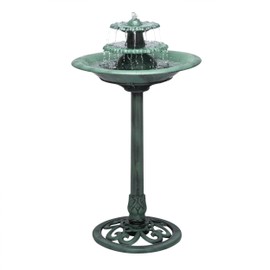 Alpine Corporation 35" Tall 3-Tier Outdoor Pedestal Water Fountain – Durable Resin Cascading Water Feature and Birdbath for Garden, Patio, Deck, and Backyard, Green