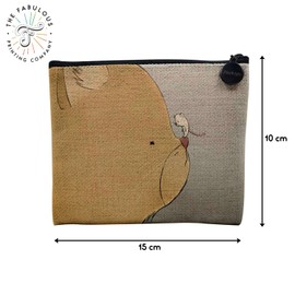 Tasche aus Leinen – Kollektion Illustration Kinder Aquarell niedlich – Kosmetiktasche aus Segeltuch in Leinenoptik – Kulturbeutel – Geldbörse, Katze Maus, 15 x 10 cm, Kosmetiktasche