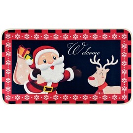 Christmas Welcome Decorative Doormat,Cute Santa Claus Welcome Door Mats for Front Door,Non-Slip Winter Xmas Holiday Front Porch Rugs, Indoor Outdoor Entry Doormats Low-Profile Floor Mats,29 x 17 Inch