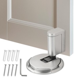 Butée de Porte Mécanique Silencieuse, Bloc Porte Mécanique, Dispositif de Retenue de Porte en Métal sans Perforation, Butoir de Porte Autocollant et Réglable pour l'intérieur, Sol et Mur (Argent)