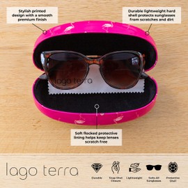 LAGO TERRA Pink Flamingo Print Hard Shell Sunglasses Case - Pink (Large)