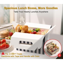 Happyhiram 40-Pack Large Gable Boxes Black Striped - 9x6x6 Inch Sturdy Cardboard Containers for Gifts, Box Lunches, Cookies, and Birthday Wedding, Easy to Assemble with Handles