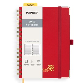 POPRUN Lined Spiral Journal Notebook [A5-5.75'' x 8.25''] - 120 GSM Thick Paper, 141 Numbered Pages, College Ruled Notebook for Men & Women with Pocket, Index Tabs, 8 Perforated Sheets, Red