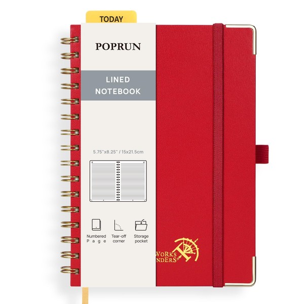POPRUN Lined Spiral Journal Notebook [A5-5.75'' x 8.25''] - 120