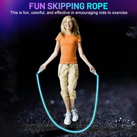Flintronic Jump Rope, Illuminated Skipping Rope with Adjustable Length, Tangle-Free, Rubber Handle & Grip, for Adults & Kids, Exercise & Fitness, Blue