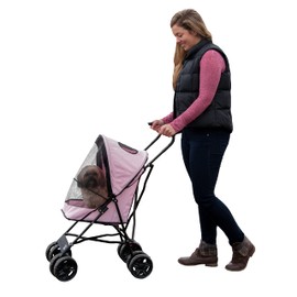 Pet Gear Travel Lite Plus Stroller, Compact, Easy Fold, No Assembly Required, Large Wheels for Cats and Dogs up to 15 pounds, Light Pink