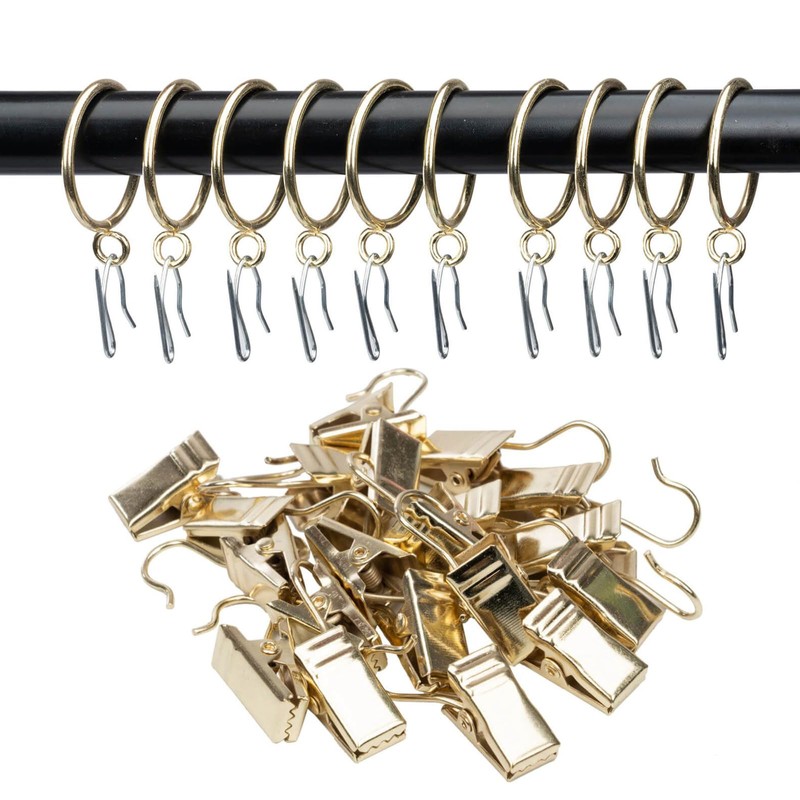 Curtain Rings and Hooks Clip,25mm Inside Diameter,Complete Set with Curtain