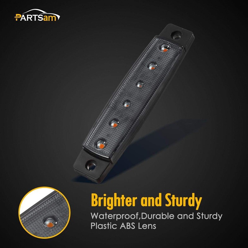 Partsam 5Pcs 3.8" Thin Amber 6 LED Side Marker Clearance