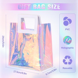 ISKYBOB 8PCS Holographic Gift Bags with Handle, Iridescent Handbag 8 x 7 x 4 inches Reusable PVC Party Favor Bags for Women Waterproof Goodie Bags for Wedding, Bachelorette Party, Birthday Party