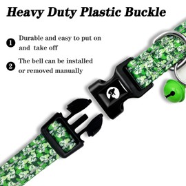 Jynco Reflective Dog Collar for Medium Dogs, Pink & Red & Green Floral Heart Paw Print Cute Dog Collar with Bell for Small Medium Large Dogs Girl Dogs Boy Dogs (M, Forest Emerald)