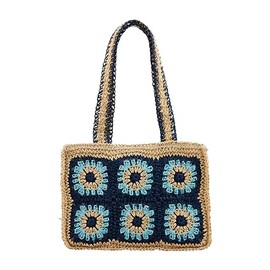 Mud Pie Women's Floral Crochet Mini Tote, Blue, 12.5" x 3" x 9.75"