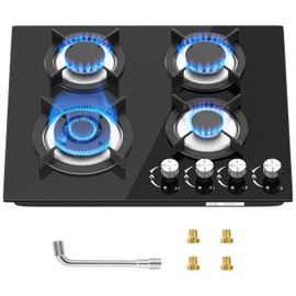 Nardea Gas Stove Top 4 Burner, Propane Gas Cooktop, LPG/NG Dual Fuel Convertible Stove Top with Thermocouple Protection, Built-in/Countertop