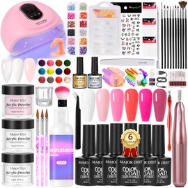 Major Dijit Acrylic Nail Kit with Drill - Complete Starter Set for Beginners White Pink Clear Acrylic Powder, 6 Gel Polish Colors, UV LED Light, Nail Decorations & Salon Tools | Home Manicure Gift Set