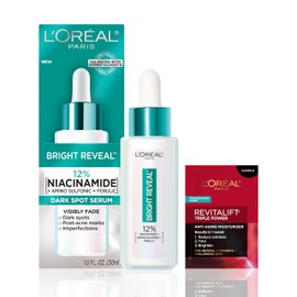 L’Oréal Paris Bright Reveal 12% [Niacinamide + Amino Sulfonic + Ferulic] Dark Spot Serum 1oz + Moisturizer Sample