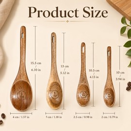 4PCS Wooden Measuring Spoons Set Natural Acacia Cute Measuring-Spoons 1 Tbs