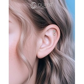 OUFER 16G Internal Helix Ring Flower Dangle Cartilage Stud Earring Stainless Steel 316L Conch Jewellery Cartilage Piercing 8 mm Clear CZ Vine Tragus Stud for Women Lobe Earring