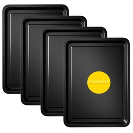 4-Pack - Essentials Baking Tray Set 32cm by KITCHENEUR - Easy Cleaning Baking Tray/Pan, Non-Stick Tin, Multi-Pack Set Oven Trays - Dishwasher Safe and Easy Cleaning