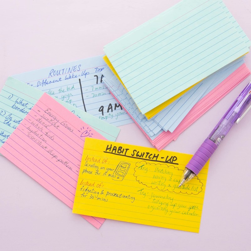BAZIC 100 Ct. 3" X 5" Ruled Colored Index Card