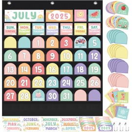 Fulmoon Classroom Calendar Pocket Chart Set Calendar Bulletin Board Set with Pocket Seasons Festival Weather Date Bag Chart for Classroom Decoration Back to School Supplie (Black,Pastel)