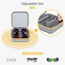 Travel Sunglasses Organizer Case with 5 Adjustable Slots, Multiple Pairs Eyeglass Portable Eyewear Box for Men Women