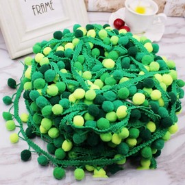 MAGICLULU Lace Ribbon Pom Pom Fringe 4. 5 m 5-Colour Gradient Plush Pom Ribbon Mixed Mini Pom Pom Border for DIY Sewing for Party Decoration (Green) Pom Pom Fringe Trim Pompom Trim