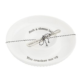 Mud Pie Circa Cheese Ball Dish Set,White, dish 1 1/2" x 9 1/2" dia | spreader 5 1/2"