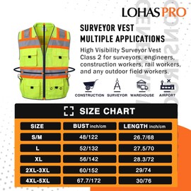 LOHASPRO Surveyor Safety Vest High Visibility Vest Heavy Duty Class 2 Safety Vests with Pockets and Zipper(SV66 Yellow,Medium)