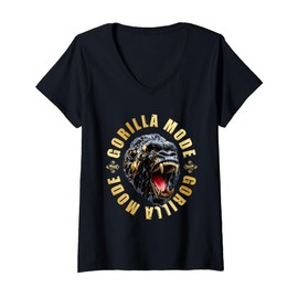 Women's Gorilla Fashion Workout Gym Motivation Beast Training Quote V-Neck T-Shirt, black