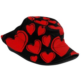 Valentine's Day Hearts Cute Pattern Bucket Hat for Women Men Travel Summer Red Bucket Hat Packable Beach Sun Hat