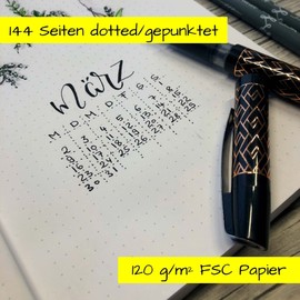 ONLINE Bullet Journal Blue Flowers, 120 g/m² FSC Paper, DIN A5, 144 Inner Pages Dotted/Dotted, Notebook with Soft Cover and Elastic Band, Diary for Notes, Sketches, Lettering