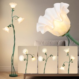 WERFOP Flower Standing Lamp for Bedroom - 3 Color Temperatures Decorative Flower Tall Floor Reading Lamp with Flexible Neck for Bedroom Living Room Office Corner (Green)