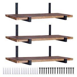 OVOV 6 Pack Heavy Duty Shelf Brackets Wall Mounted Industrial Farmhouse Floating Shelf Brackets with Lip (Black 6")