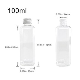 100ml Rectangle Bottles Travel Kit Refillable PET Plastic Square Portable Jar With Aluminium Screw Cap Leakage Proof Healthy 20pcs