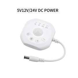 Clearhill 5V/12/24VDC Mini Motion Sensor Switch with Female Male Connector (White) - Time Delay and Brightness Control Automatic Sensor for Indoor DIY Lighting Ideal for Kitchen, Closet, Bedroom