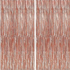 Festicreamy 2Pack Large Rose Gold Foil Fringe Curtain - 3x6.5 Feet Party Streamers Backdrop Curtain for Birthday Background Disco Bridal Shower Bachelorette Graduation Decorations