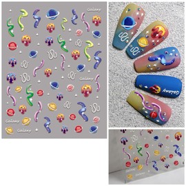 IDDFEVE 5D Embossed Space Nail Art Stickers, 5D Galaxy Planet Jelly Nail Decals, Solar System Earth Moon Saturn Moon Design for DIY Cartoon Nail Supplies Decoration (2 Sheets)