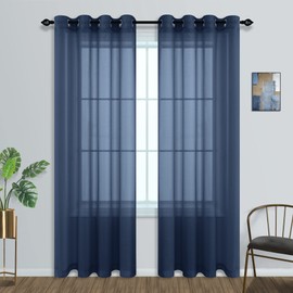 Mrs.Naturall Navy Blue Curtains 96 Inches Long for Living Room Set of 2 Panels Grommet Window Sheer Curtain Panels for Bedroom 52x96 Inch Length