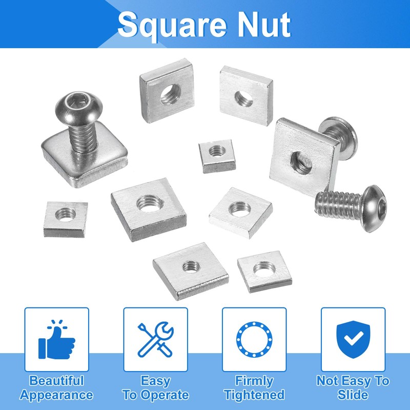 sourcing map 100Pcs M6x14mmx4mm Square Nuts, Carbon Steel Zinc Plated
