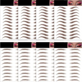 Eyebrow Tattoo Stickers 84 Pairs, 8 Sheets Eyebrow Temporary Tattoo Peel Off Sticker Waterproof 6D Hair-Like False Instant Transfer False Brows (Curved & Straight - Brown)