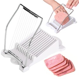FIBOUND Luncheon Meat Slicer Luncheon Meat Cutter Manual Meat Slicer - Stainless Steel Luncheon Meat Slicer,for Ham, Meat, Egg, Strawberry, Soft Fruit, Can be Cut Into 10 Slices (White)